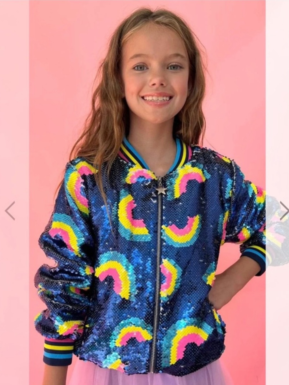 NWT! Lola + The Boys Rainbow Bright Sequin Bomber Jacket Size 12